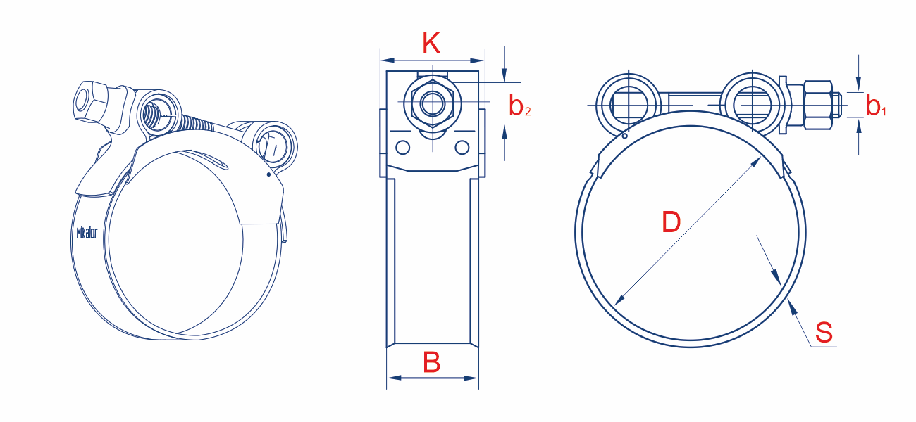 Схема силового шарнирного хомута Mikalor Super Heavy Duty Clamp W1